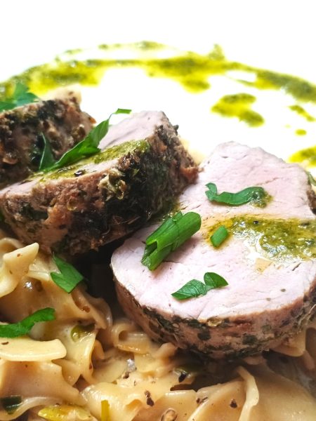 Filet de porc pâtes brie et champignons